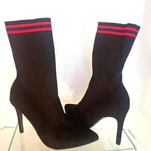 Anne Mitchelle Women Black Red Stretchy Ankle Sock Boots Size 8